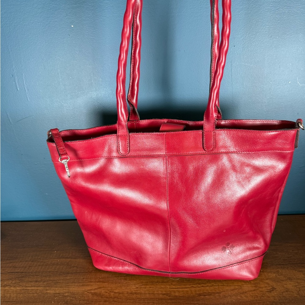 Patricia Nash Convertible Leather Mallory Tote Red, Leather Bucket Tote
